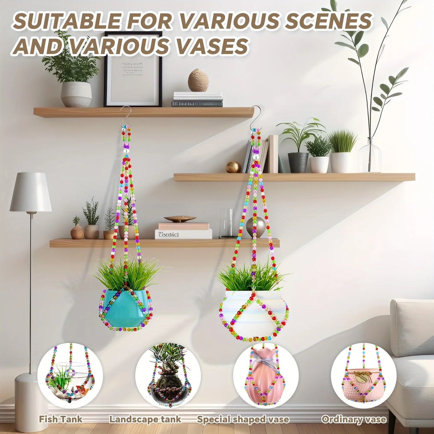 Handmade Macrame Plant Hangers 2 Pack | Bohemian Style Hanging Planter Set with Glass Beads for Indoor and Outdoor Décor