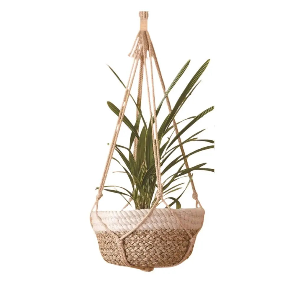 Handmade Macrame Plant Hanger in Beige | Cotton Rope Hanging Basket for Indoor Living Room & Balcony Décor