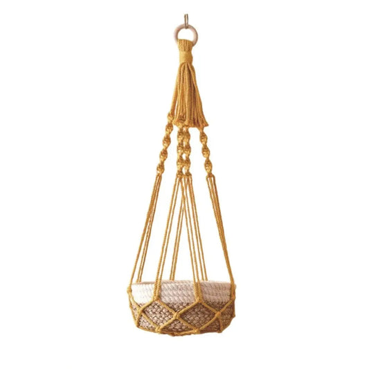 Handmade Beige Macrame Plant Hanger β Hanging Basket for Indoor, Living Room, Balcony, and Garden DΓ©cor