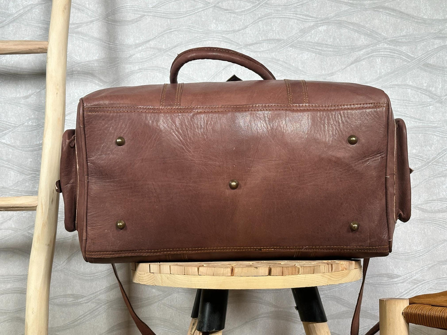 Handmade Moroccan Leather Duffle Bag: Marrakech Travel, Gym Carry-On