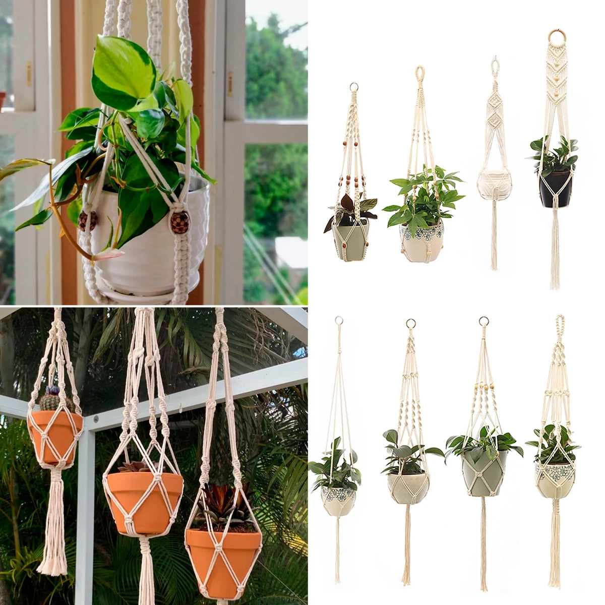 Handmade Macrame Plant Hanger – Flower Pot Hanging Basket for Wall, Garden, Courtyard, and Home Décor
