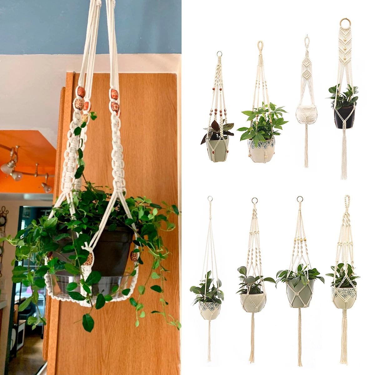 Handmade Macrame Plant Hanger – Flower Pot Hanging Basket for Wall, Garden, Courtyard, and Home Décor