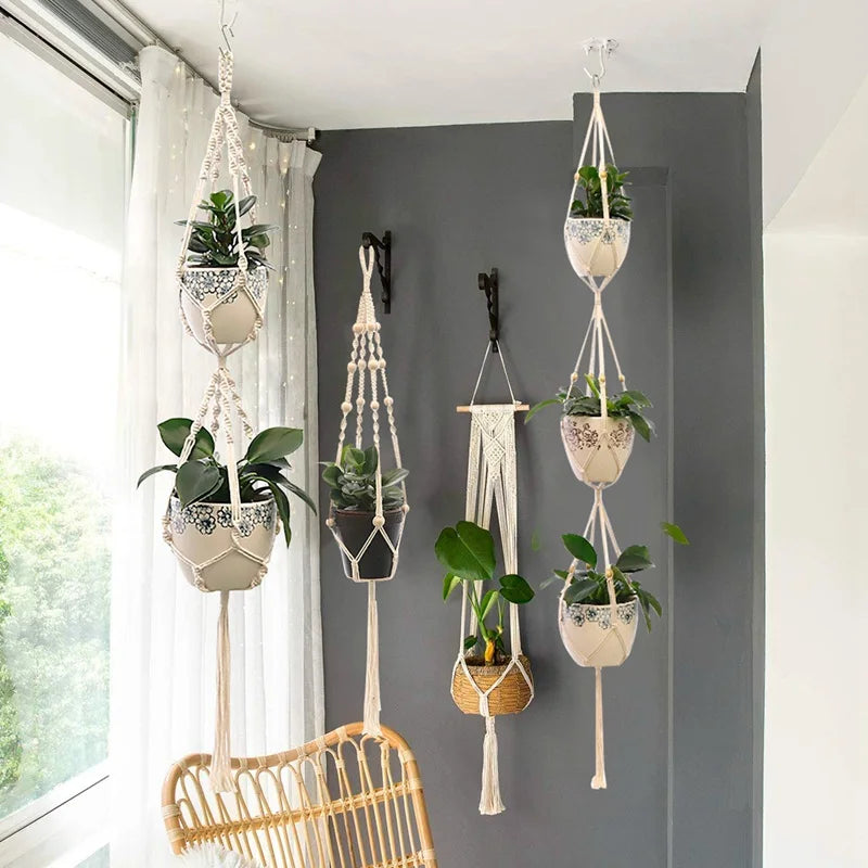 Handmade Macrame Plant Hanger – Flower Pot Hanging Basket for Wall, Garden, Courtyard, and Home Décor