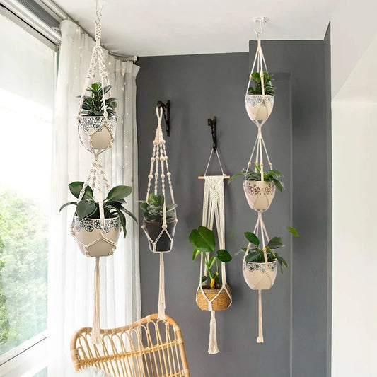 Handmade Macrame Plant Hanger – Flower Pot Hanging Basket for Wall, Garden, Courtyard, and Home Décor