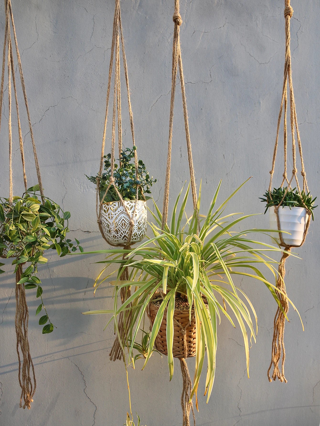 4-Pack Handmade Boho Macrame Plant Hangers – Cotton Flower Pot Holders for Balcony, Garden, and Home Décor