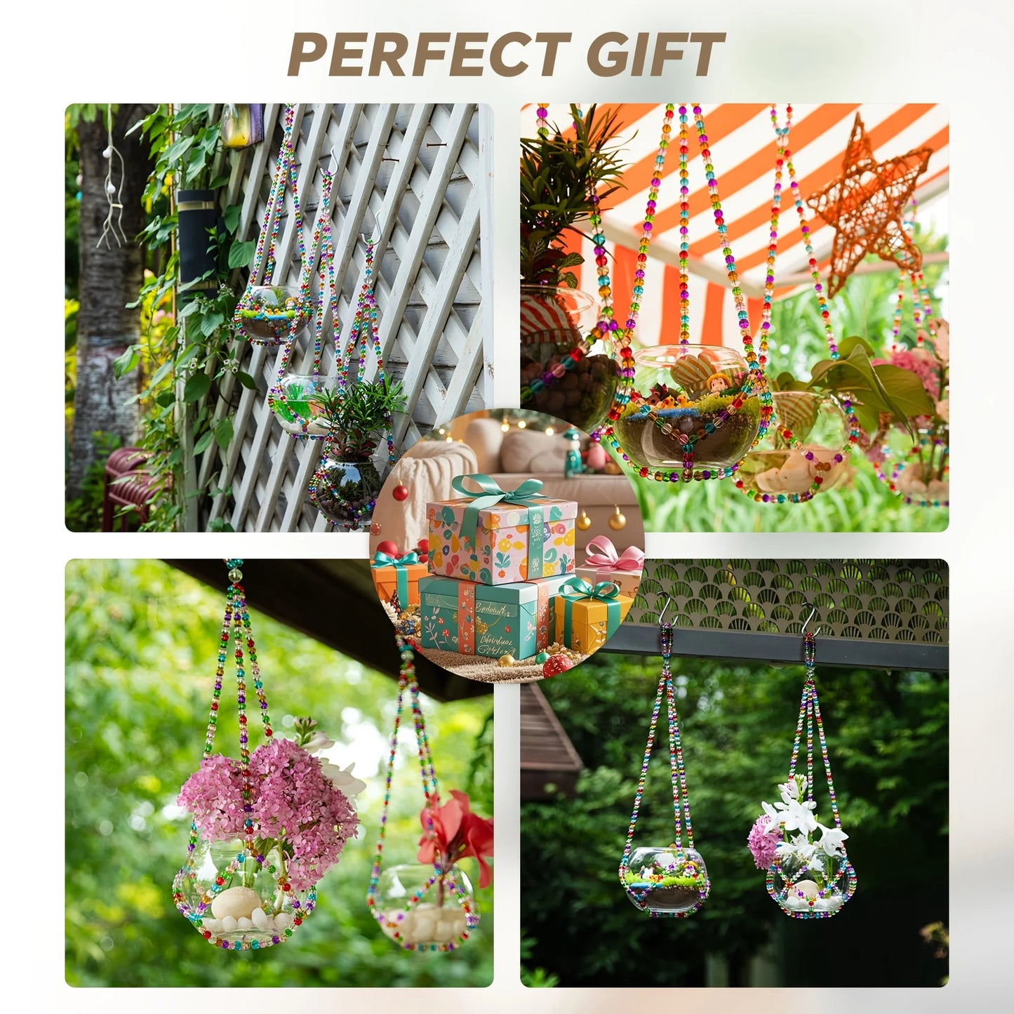 Handmade Macrame Plant Hangers 2 Pack | Bohemian Style Hanging Planter Set with Glass Beads for Indoor and Outdoor Décor