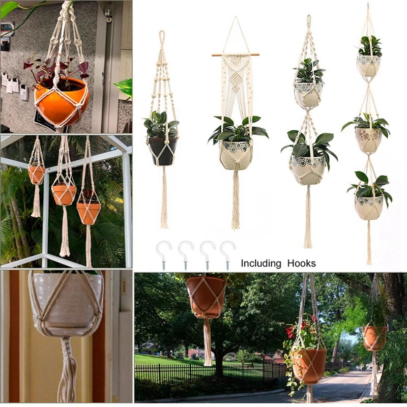 Handmade Macrame Plant Hanger – Flower Pot Hanging Basket for Wall, Garden, Courtyard, and Home Décor