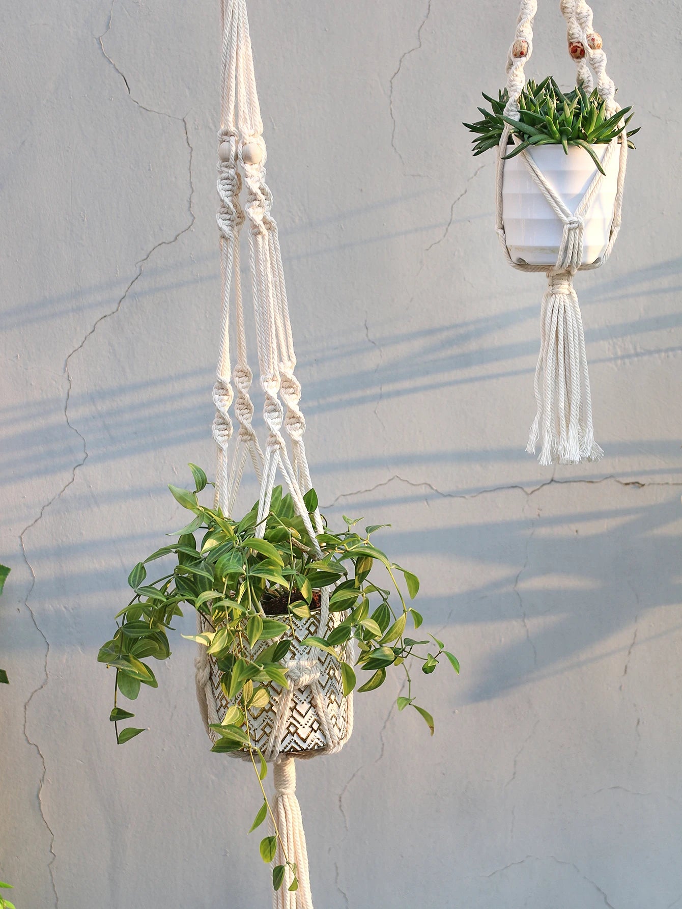 4-Pack Handmade Boho Macrame Plant Hangers – Cotton Flower Pot Holders for Balcony, Garden, and Home Décor