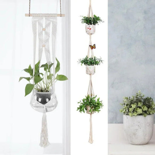 Handmade Macrame Wall Hanging Plant Hanger – Natural Cordage Basket for Plants, Flower Pot Holder, and Home Décor