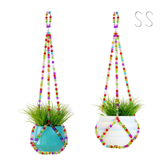 Handmade Macrame Plant Hangers 2 Pack | Bohemian Style Hanging Planter Set with Glass Beads for Indoor and Outdoor Décor