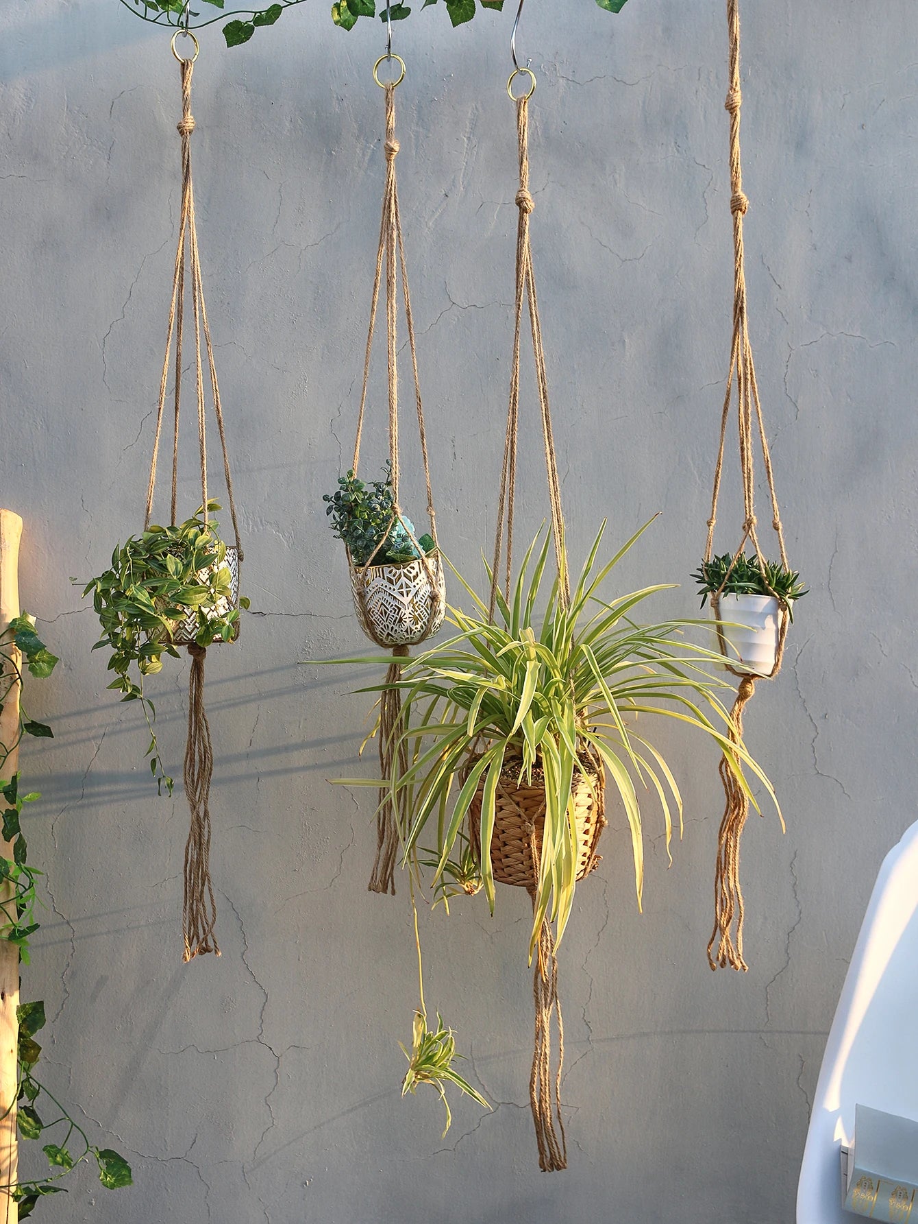 4-Pack Handmade Boho Macrame Plant Hangers – Cotton Flower Pot Holders for Balcony, Garden, and Home Décor