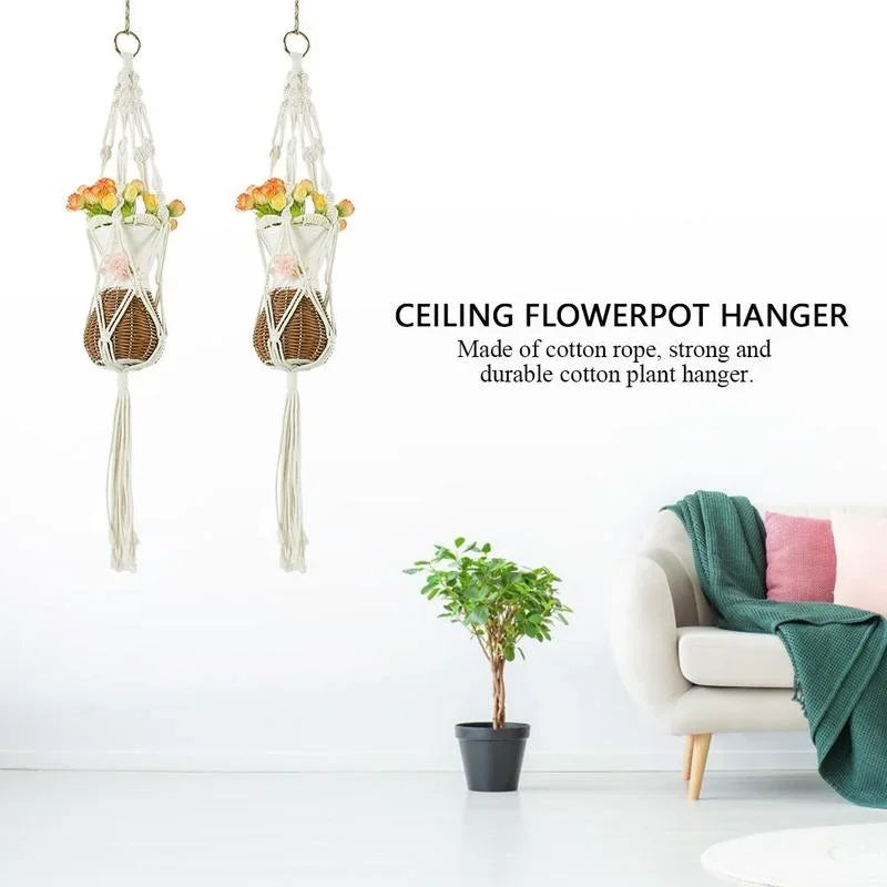 Handmade Macrame Wall Hanging Plant Hanger – Natural Cordage Basket for Plants, Flower Pot Holder, and Home Décor
