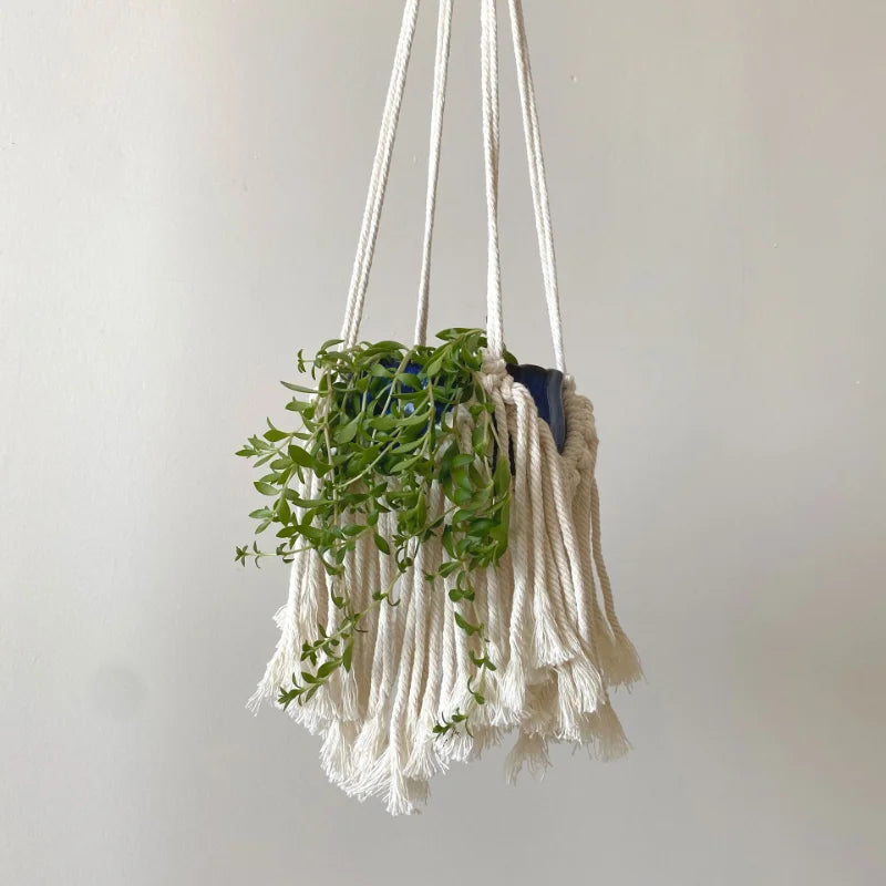 Boho Macrame Plant Holder | Hand-Woven 100% Cotton Hanging Basket for Indoor Plants & Bonsai Home Décor