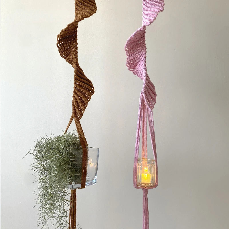 Boho Macrame Plant Holder | Hand-Woven 100% Cotton Hanging Basket for Indoor Plants & Bonsai Home Décor