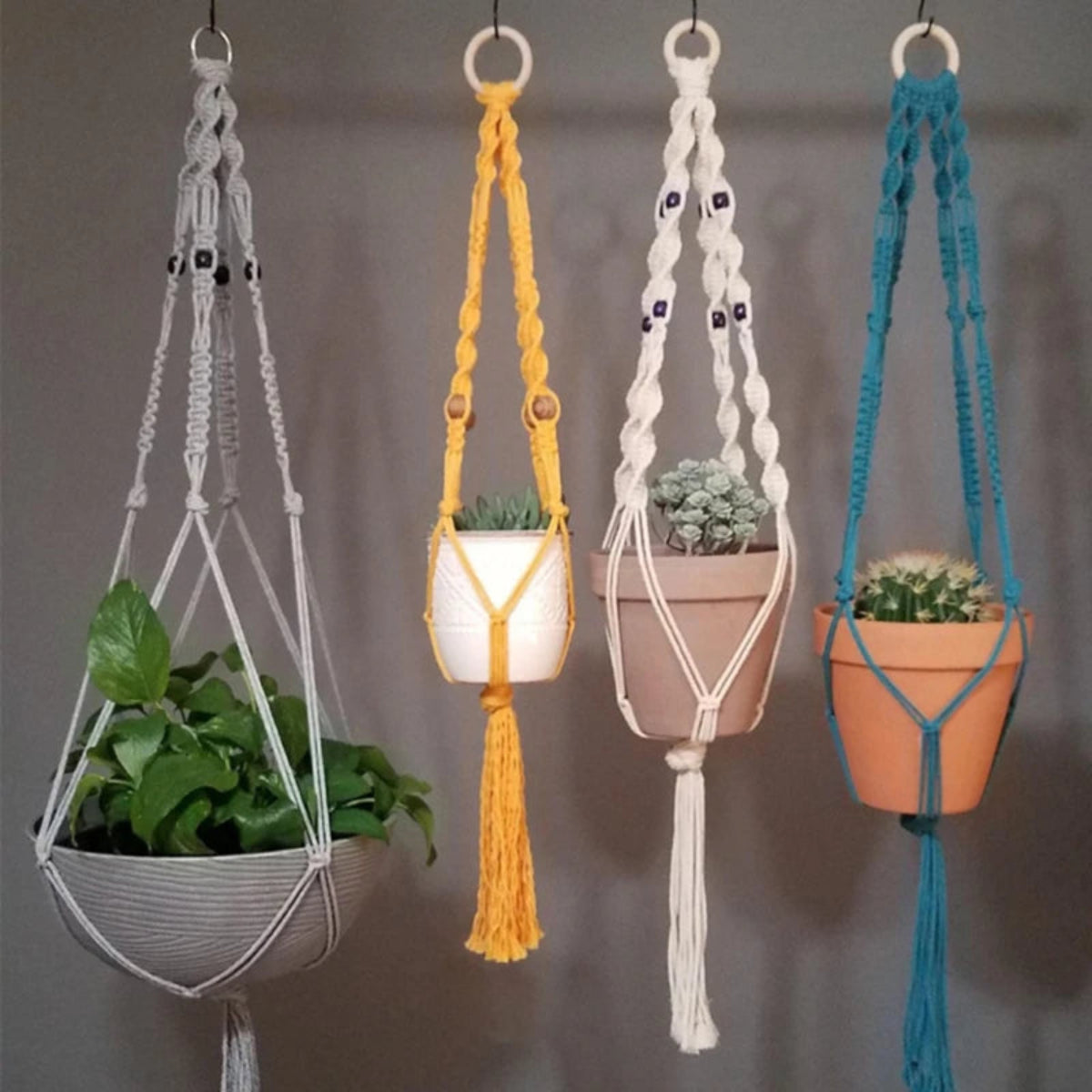 Boho Macrame Plant Hanger – Handwoven 100% Cotton Flower Pot Holder for Indoor Plants, Bonsai, and Home Décor