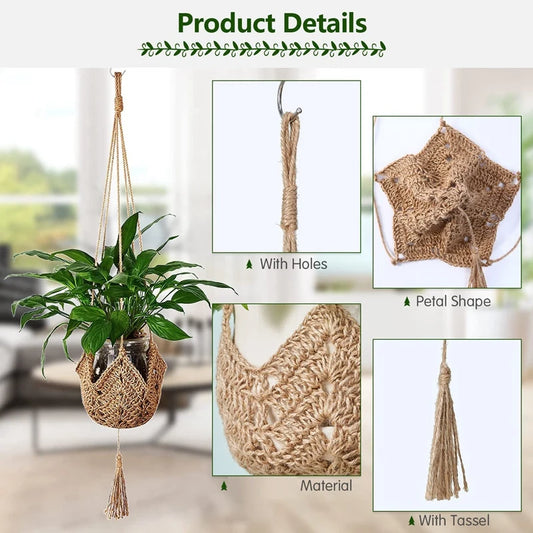 2 Pack Handmade Jute Plant Hangers | Wall Hanging Planters for Indoor & Outdoor Use (Pots Not Included)