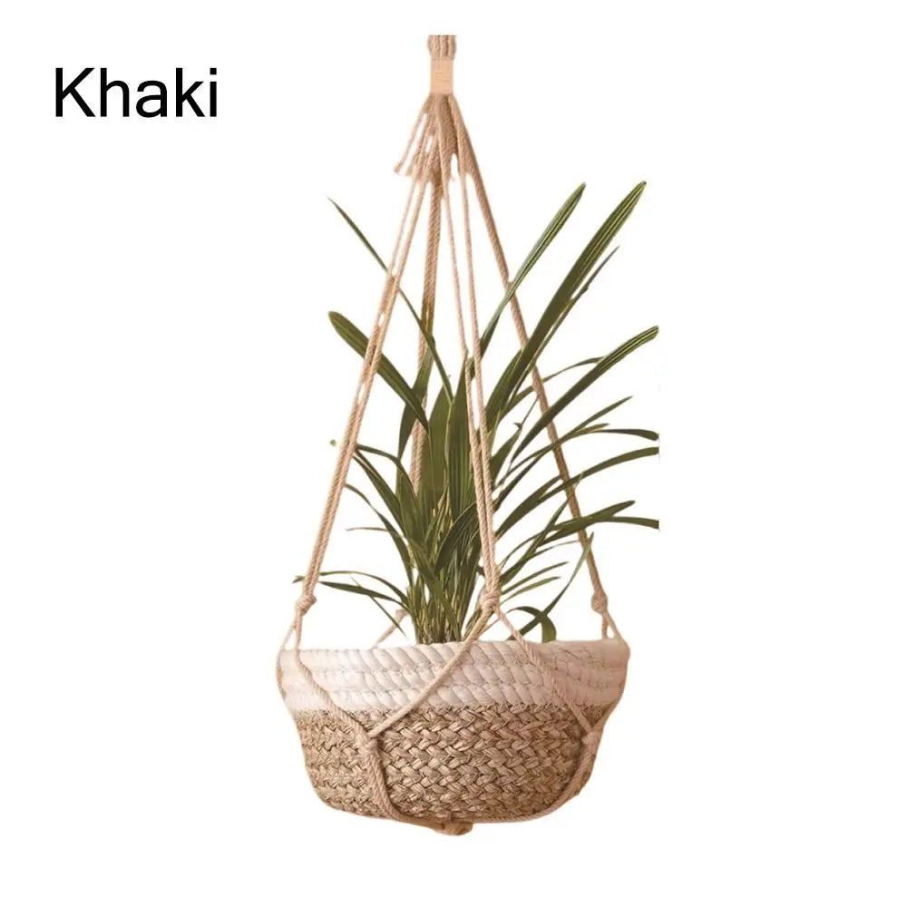 Handmade Macrame Plant Hanger in Beige | Cotton Rope Hanging Basket for Indoor Living Room & Balcony Décor