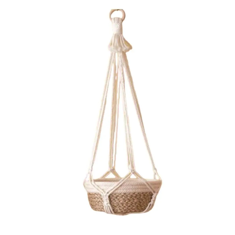 Handmade Macrame Plant Hanger in Beige | Cotton Rope Hanging Basket for Indoor Living Room & Balcony Décor