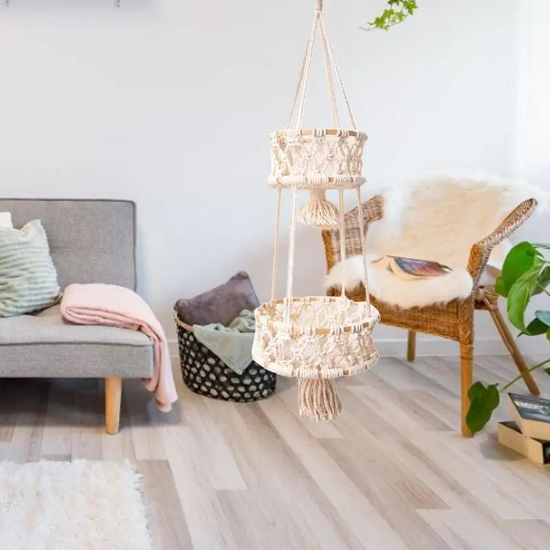 Handmade 3-Tier Macrame Plant Hanger | Boho Wall & Balcony Plant Holder for Indoor Flower Pots