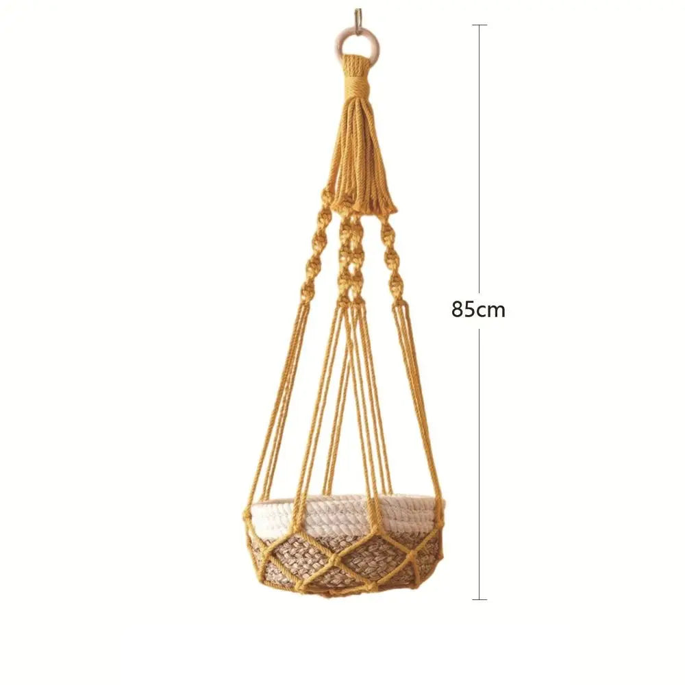 Handmade Macrame Plant Hanger in Beige | Cotton Rope Hanging Basket for Indoor Living Room & Balcony Décor