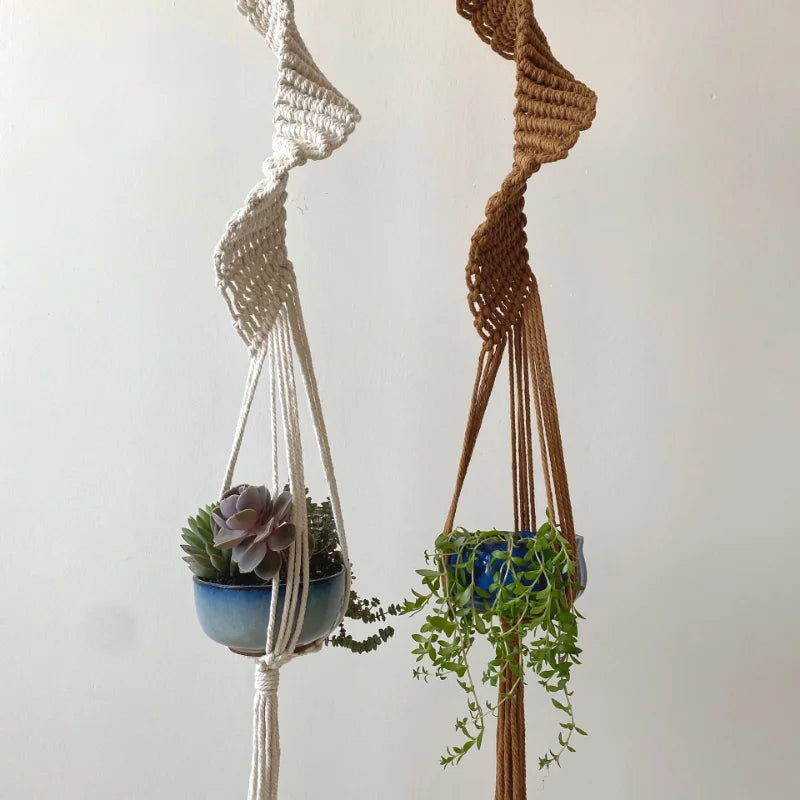 Boho Macrame Plant Holder | Hand-Woven 100% Cotton Hanging Basket for Indoor Plants & Bonsai Home Décor