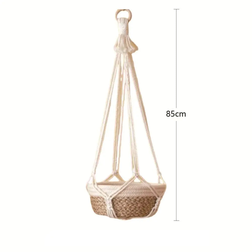 Handmade Macrame Plant Hanger in Beige | Cotton Rope Hanging Basket for Indoor Living Room & Balcony Décor