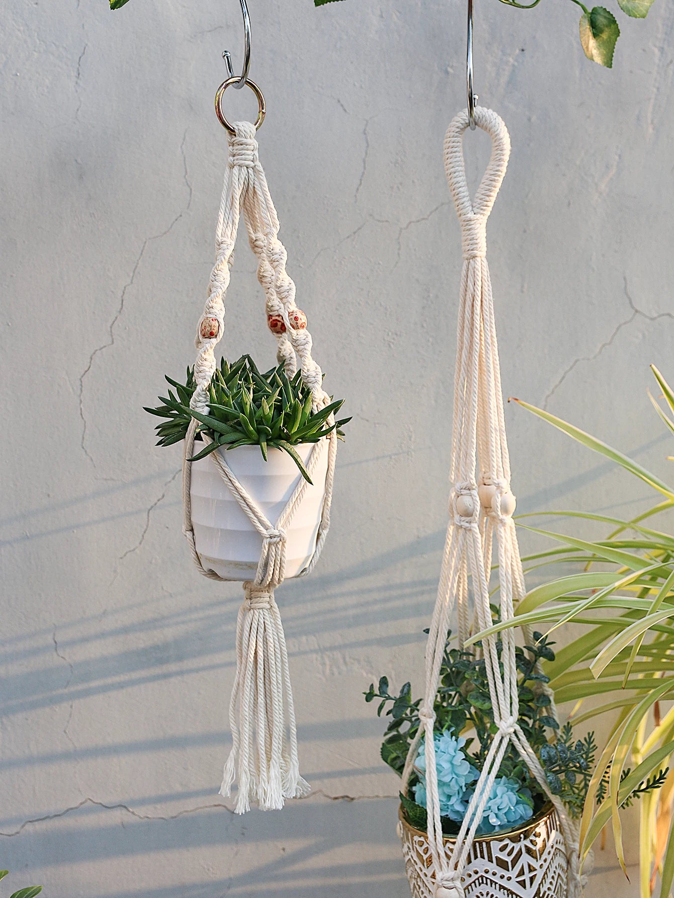 4-Pack Handmade Boho Macrame Plant Hangers – Cotton Flower Pot Holders for Balcony, Garden, and Home Décor