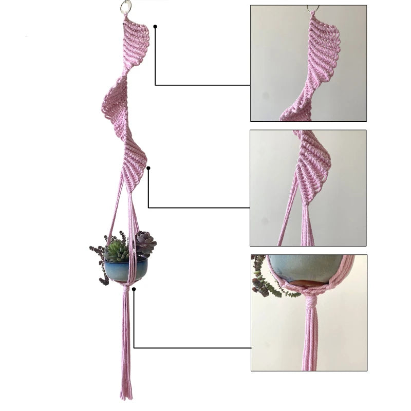 Boho Macrame Plant Holder | Hand-Woven 100% Cotton Hanging Basket for Indoor Plants & Bonsai Home Décor