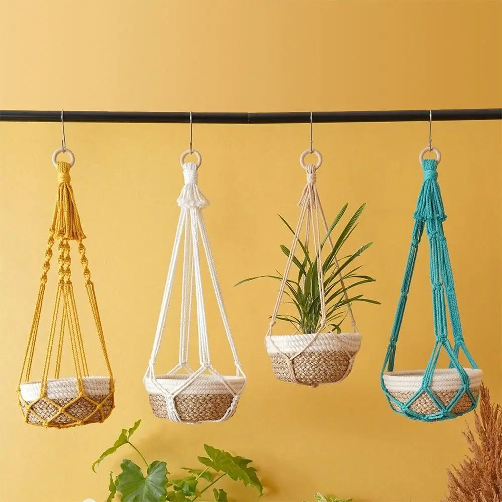 Handmade Macrame Plant Hanger in Beige | Cotton Rope Hanging Basket for Indoor Living Room & Balcony Décor