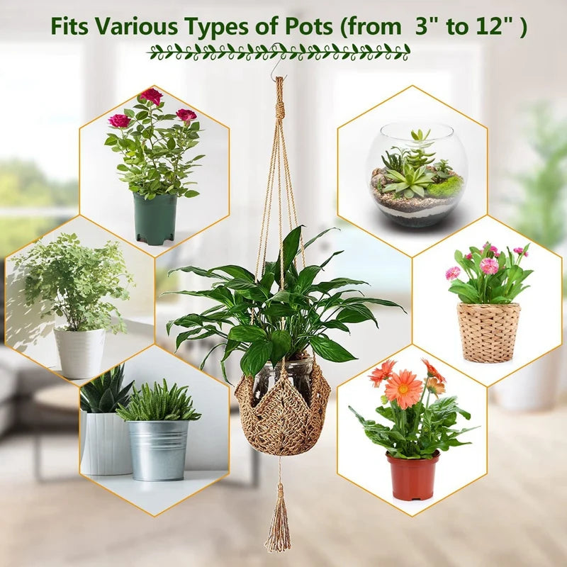 2 Pack Handmade Jute Plant Hangers | Wall Hanging Planters for Indoor & Outdoor Use (Pots Not Included)