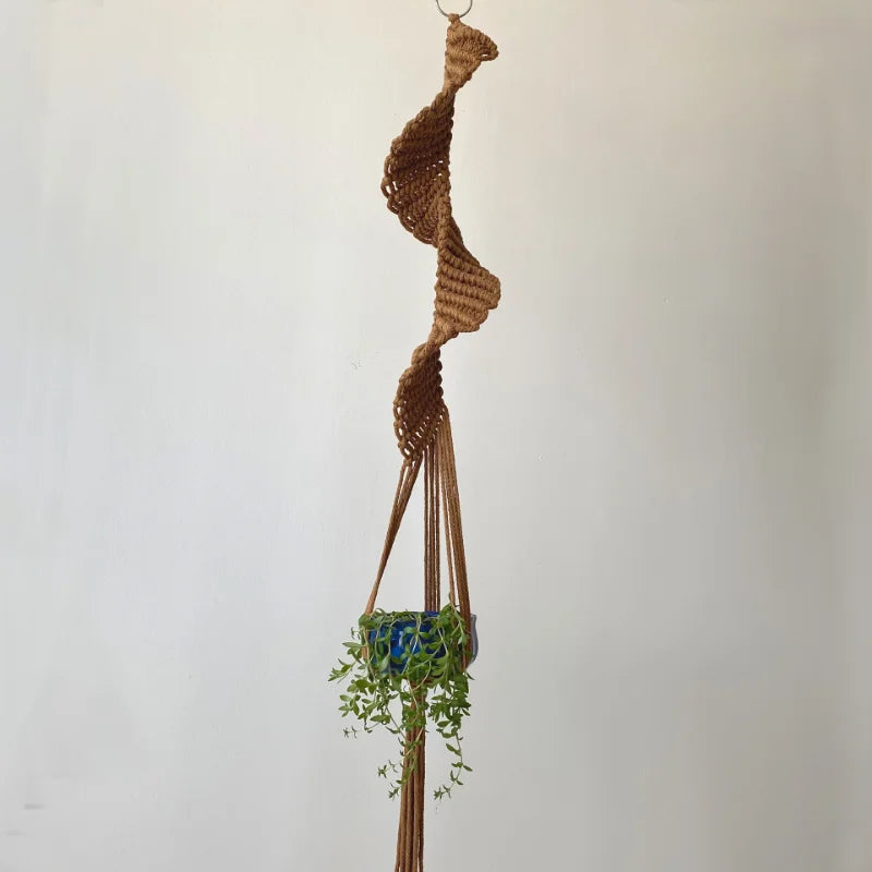 Boho Macrame Plant Holder | Hand-Woven 100% Cotton Hanging Basket for Indoor Plants & Bonsai Home Décor