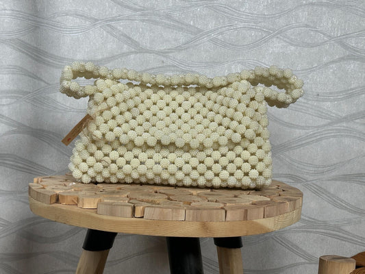 Handmade Pearl Beaded Bag: Vintage Bridal Clutch, Elegant Shoulder Bag
