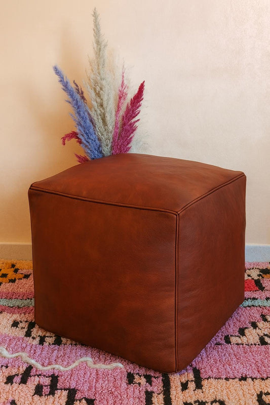 Handmade Moroccan Leather Pouf: Customizable Ottoman Footstool